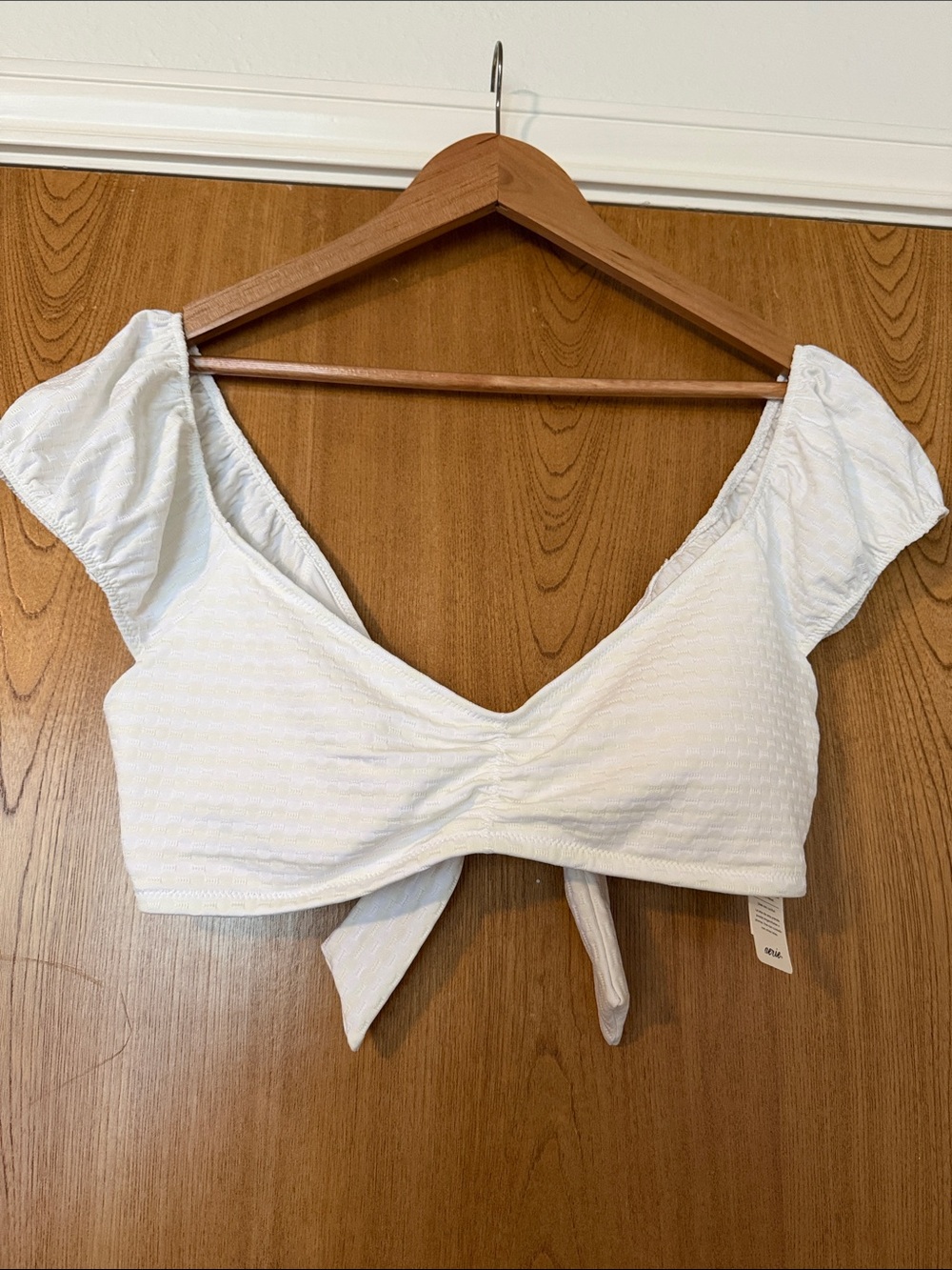 aerie Cream Textured Tie-Front Bikini Top